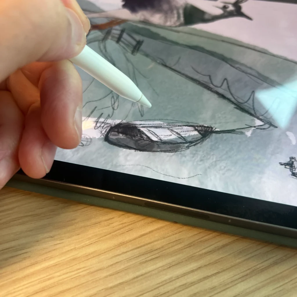 Pieter Eg van Studio Ronduit werkt aan een illustratie in Pro Create op de iPad